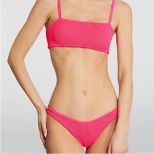 Hunza G Gigi Crinkle Square Neckline Hot Pink Bikini Set OS